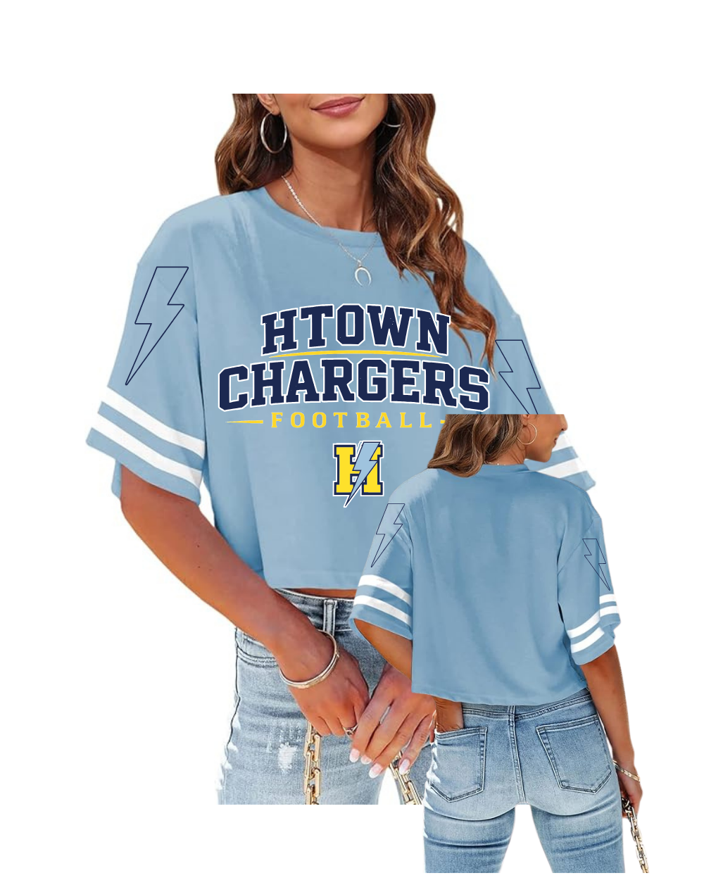 HTown Chargers Football & Cheer -HTOWN Chargers Football Ladies Crop Tee - Carolina Blue