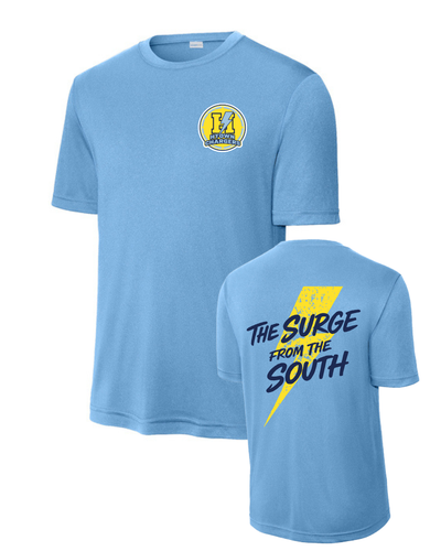 HTown Chargers Football & Cheer -Chargers Surge of the South Performance Tee - Carolina Blue