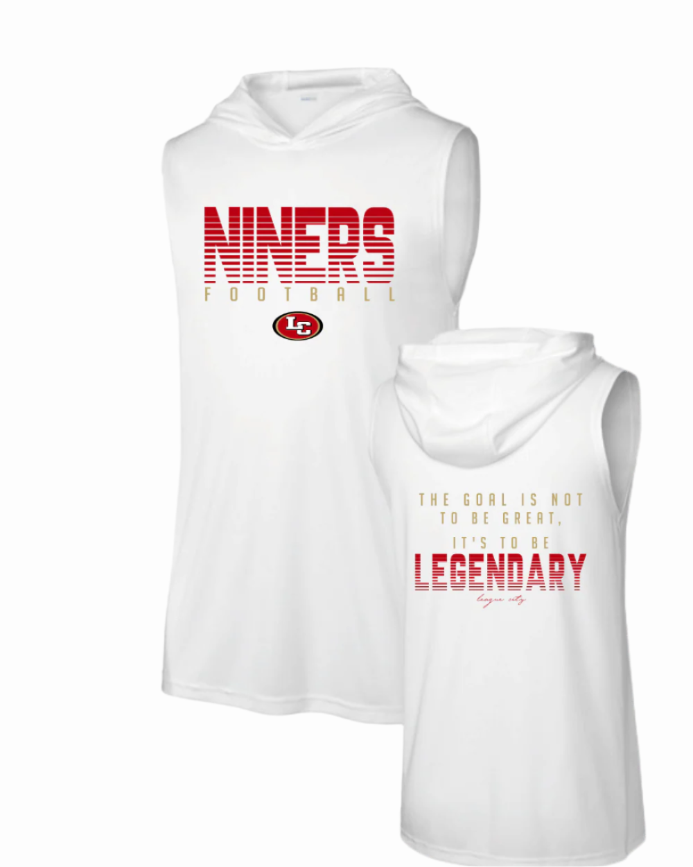 League City 49ers-Legendary NINERS Performance Sleeveless Hoodie- White