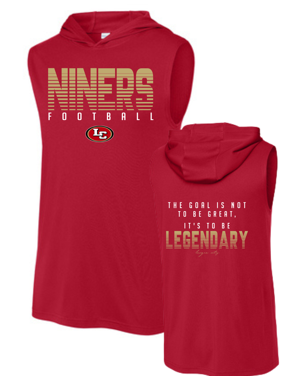League City 49ers-Legendary NINERS Performance Sleeveless Hoodie- red