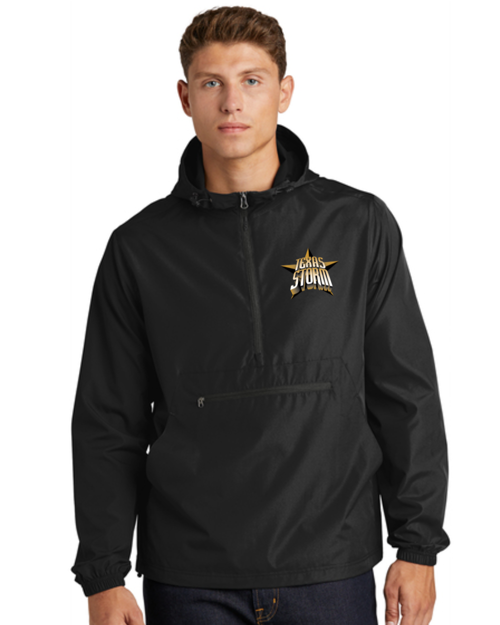 Texas Storm- Embroidered Pullover Rain Jacket- Black