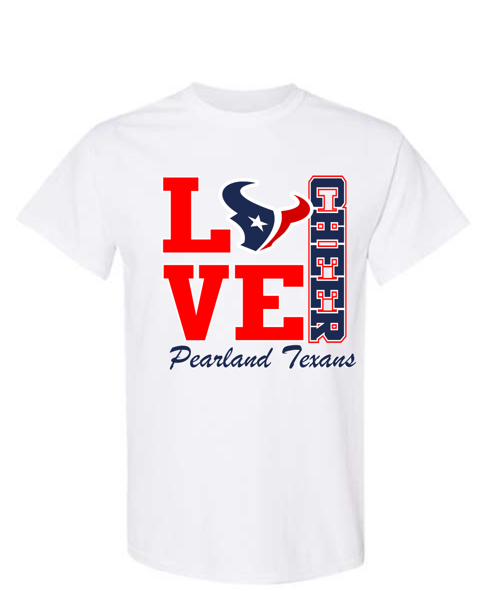 Pearland Texans Love Cheer Cotton Blend Tee- white