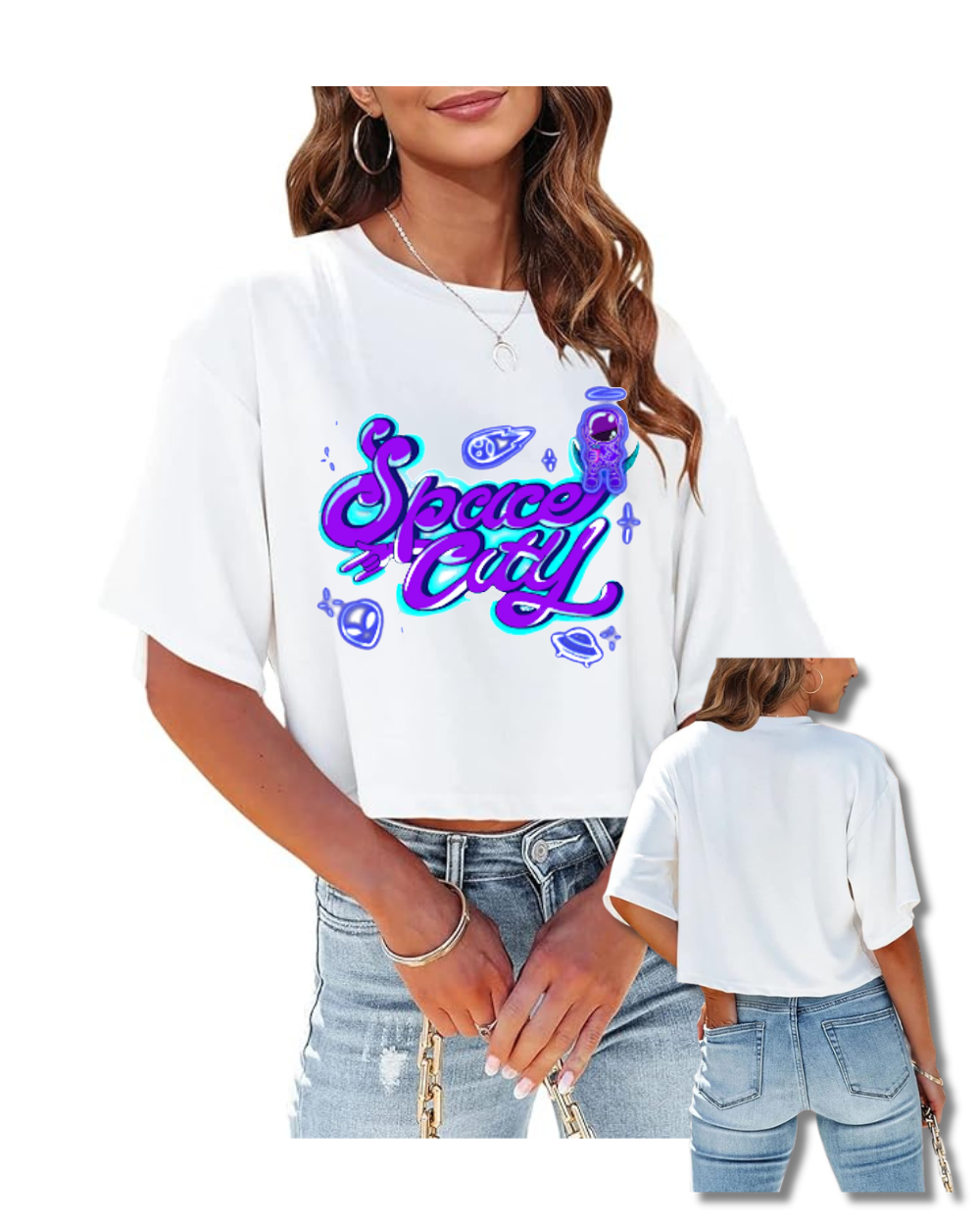 Space City Track & Field -Ladies Logo Crop Tee - White