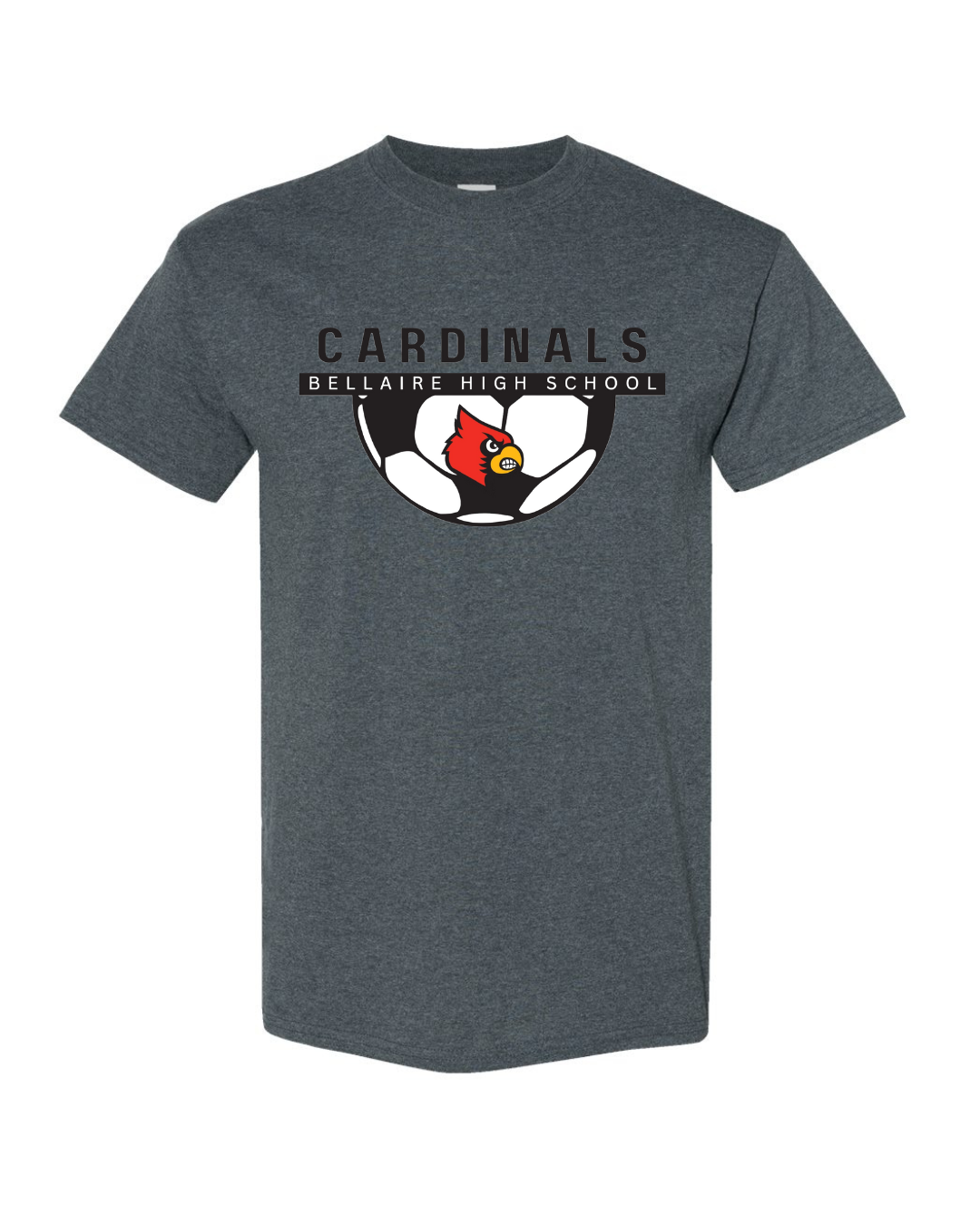 Bellaire Cardinals Soccer- Half Ball Cotton Tee- Heather Grey