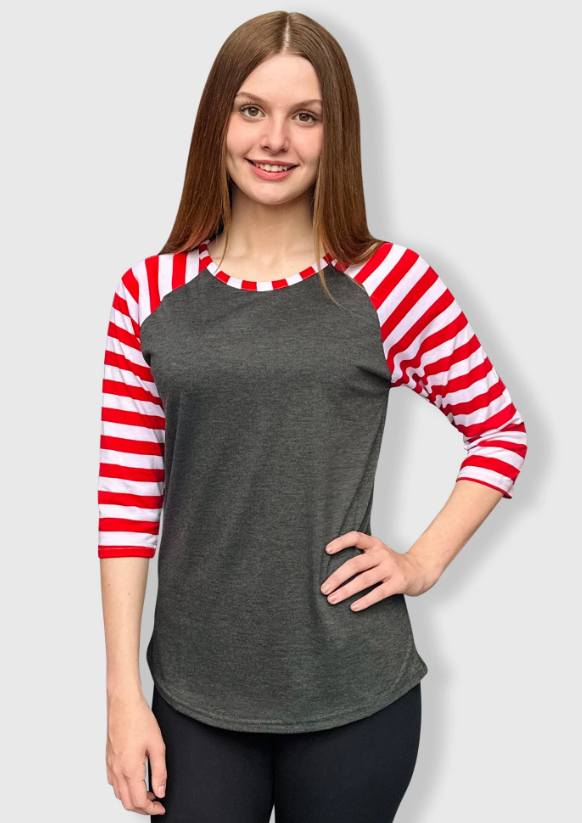Candy Cane Raglan Charcoal -Candy Cane