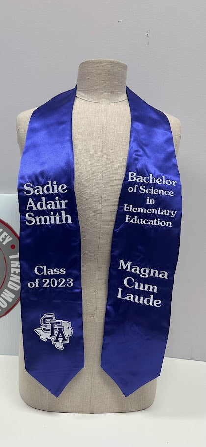 Graduation Stole- Custom  Selection Embroidery Designs -Classic  Colors