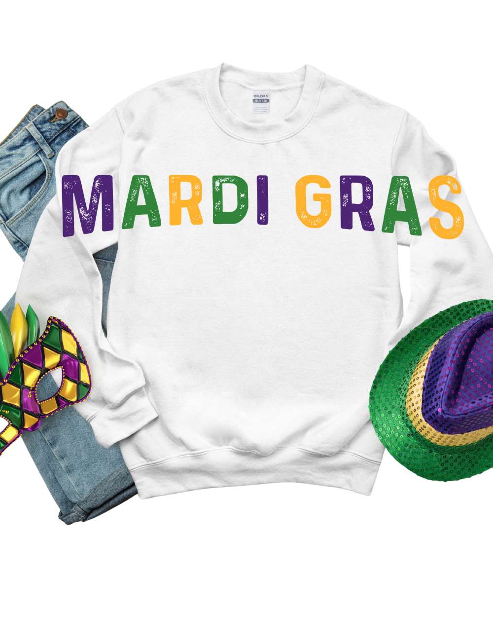 Mardi Gras- Oversized "MARDI GRAS" Print Sweatshirt