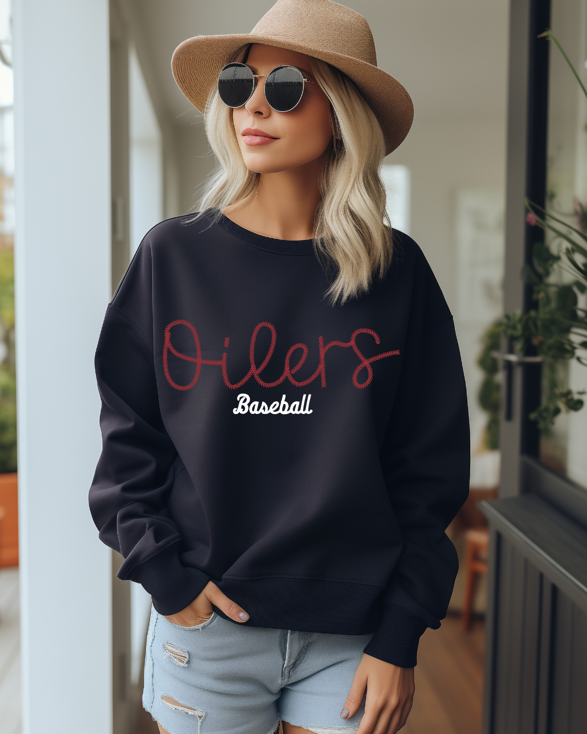 Oilers Baseball Embroidery Stitchfont Crewneck