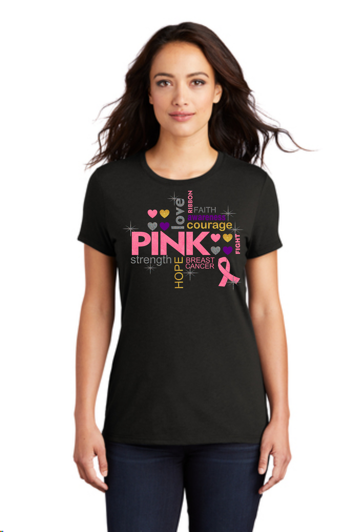 Fight Breast Cancer Glitter Tee