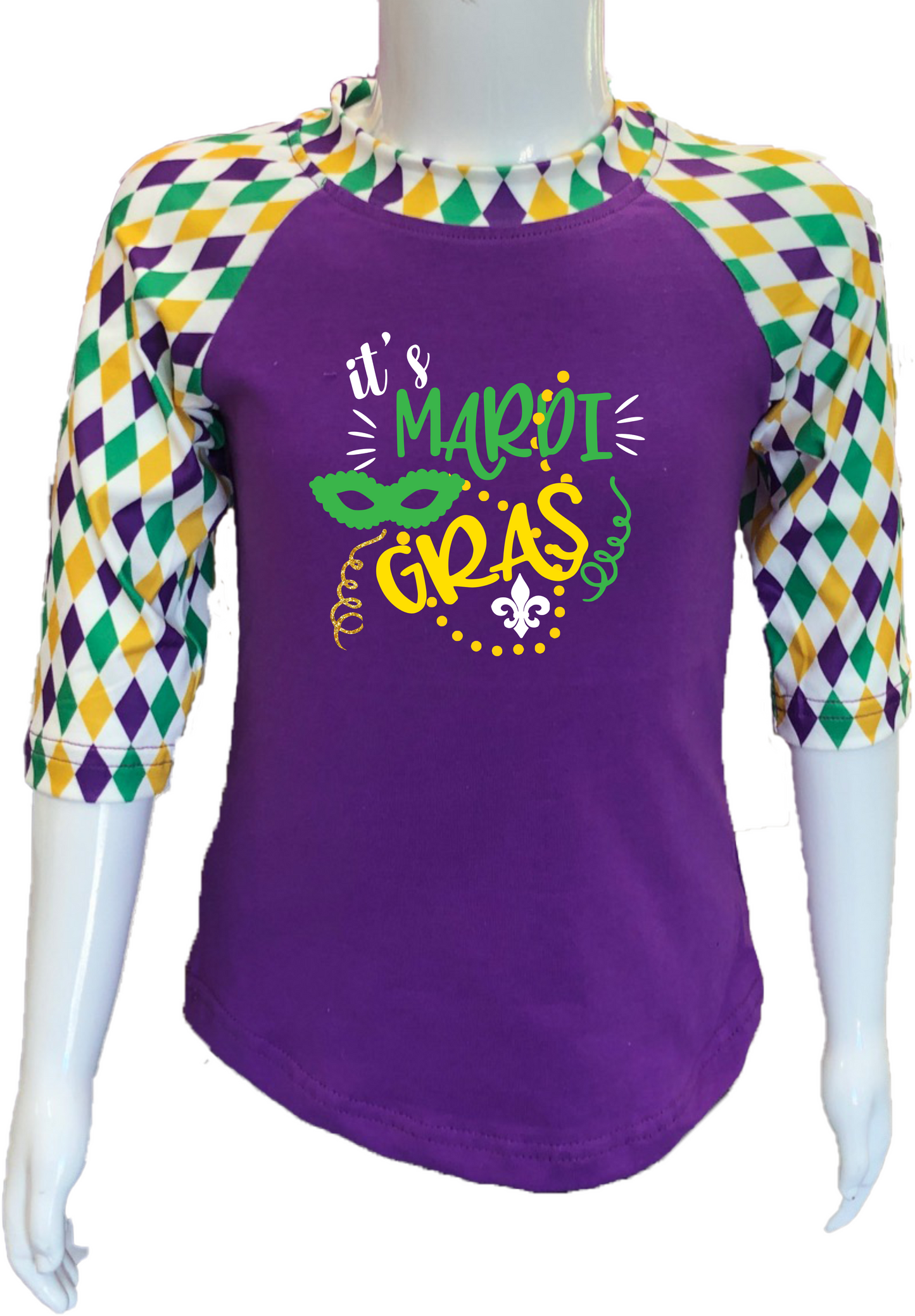 Harlequin Mardi Gras Raglan- It's Mardi Gras!