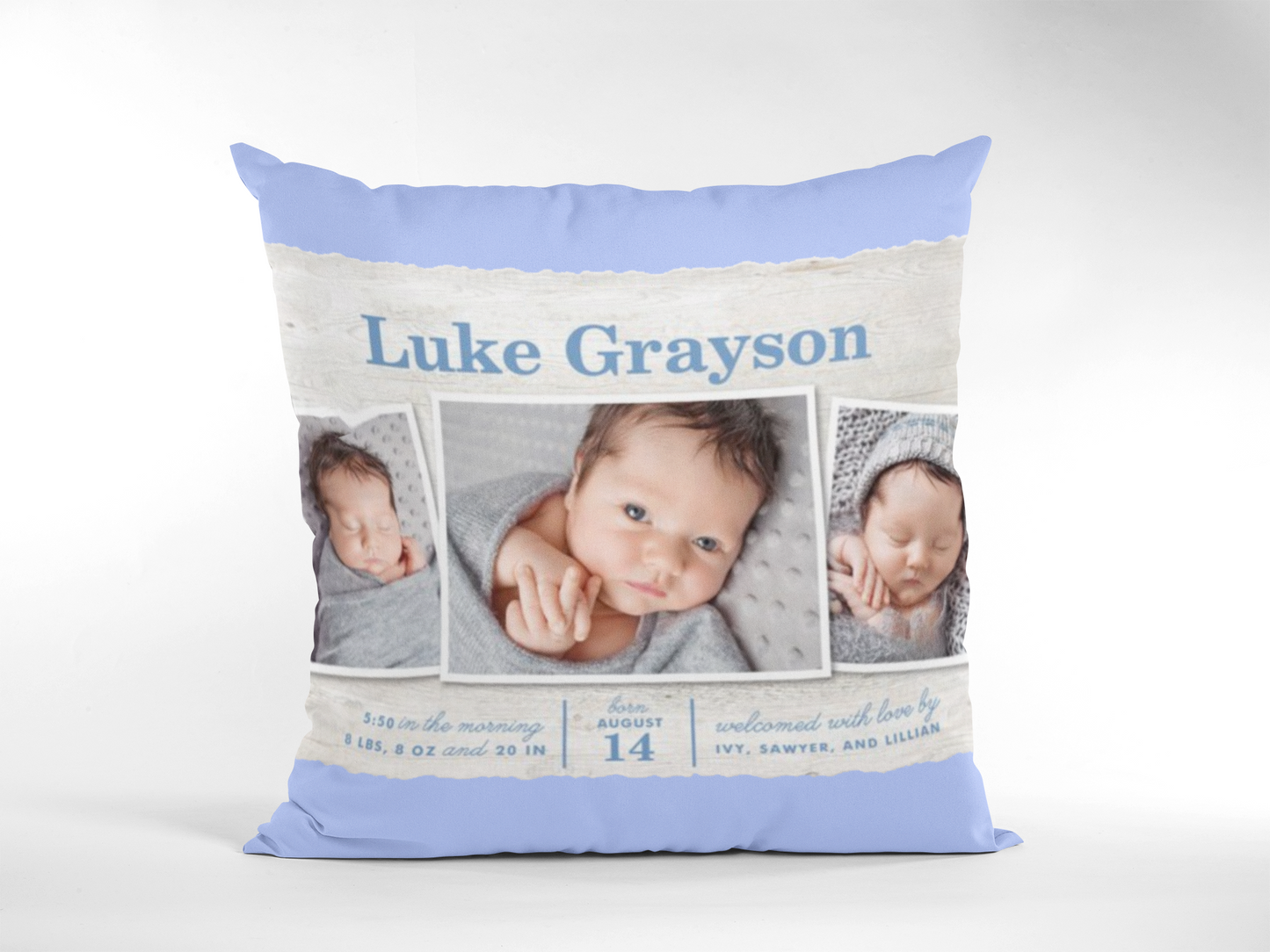 Baby Birth Announcement Photo Pillow- 3 Photos
