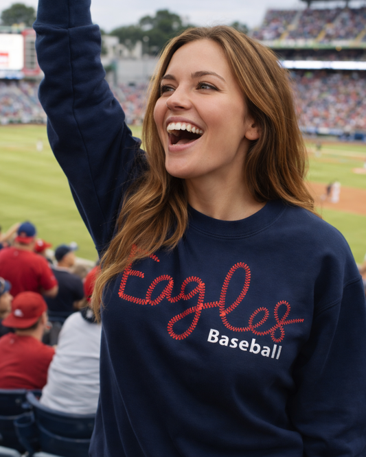 Baseball Spiritwear- Baseball Embroidered Mascot  Stitch Font Crewneck