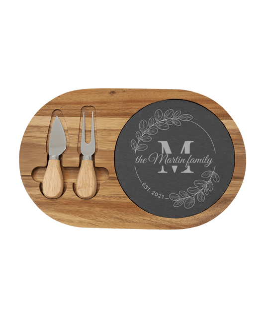 Kitchen- Acacia Wood/Slate Rectangle Cheese Set with Two Tools