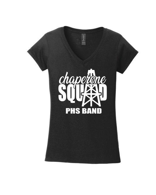 Pearland HS Band Chaperone- PHS Band Chaperone Squad Ladies Vneck Cotton T-Shirt