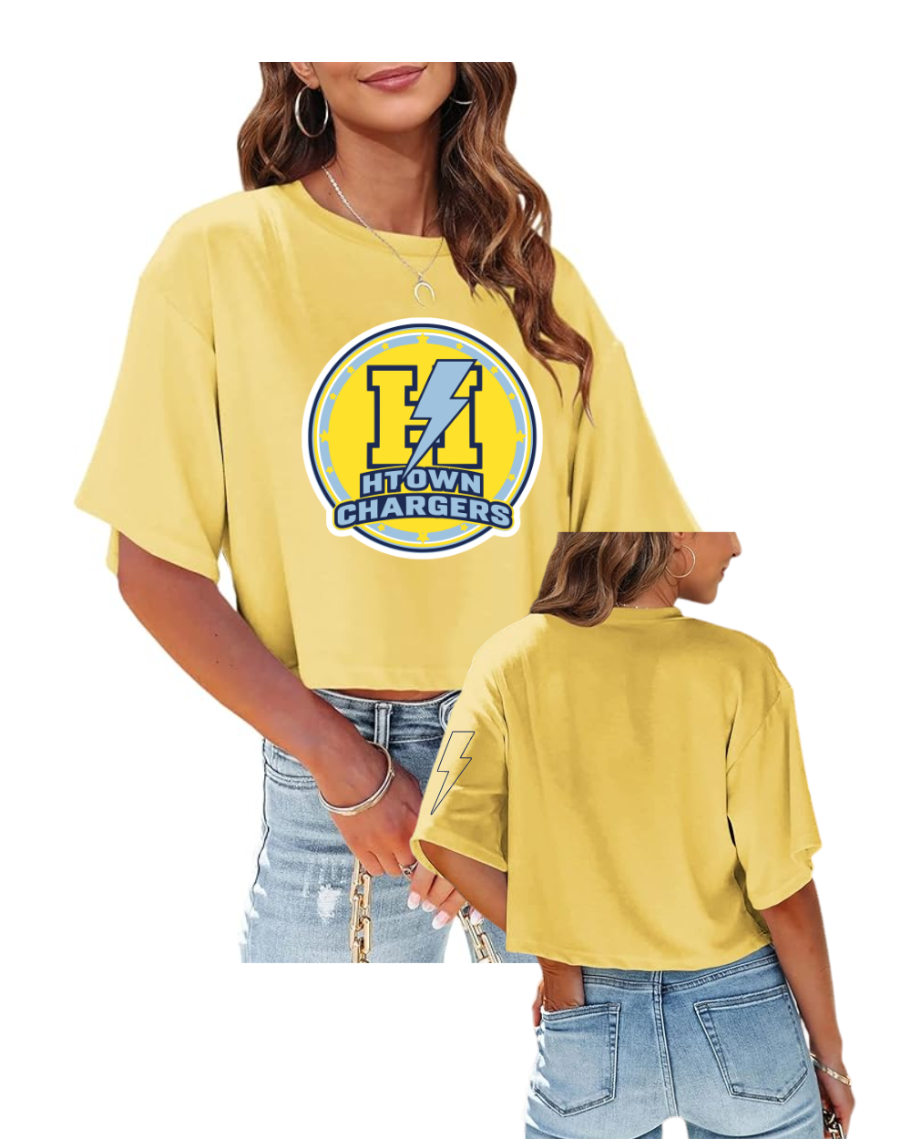 HTown Chargers Football & Cheer- Chargers Logo Ladies Crop Tee