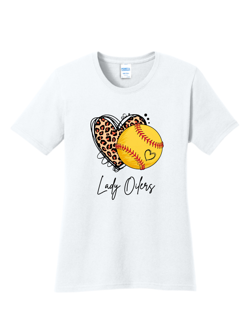 PHS Softball- Lady Oilers Leopard  Heart Women's Cotton Tee
