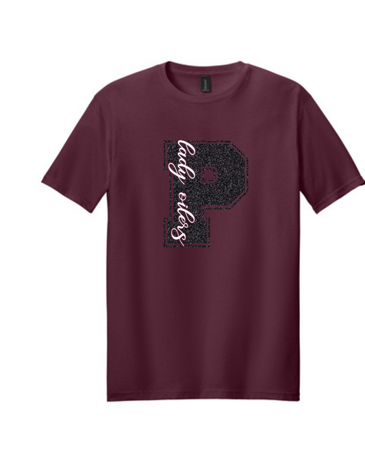 PHS Volleyball- Lady Oilers Glitter P Cotton Tee- maroon