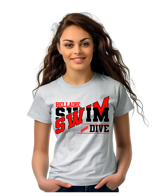 Bellaire Cardinals Swim & Dive - Split Swim Swim Cotton Tee -White