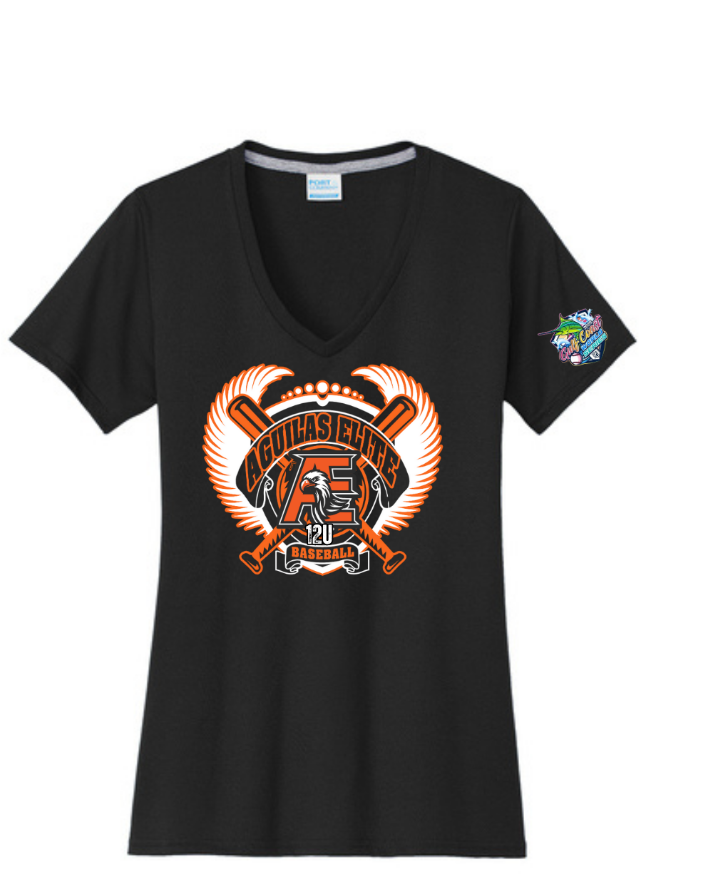 Aguilas Elite-AE Wings WS Ladies Vneck - Performance Tee- Black