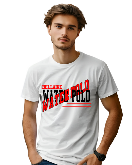 Bellaire Cardinals Water Polo- Split Water Polo Swim Cotton Tee -White