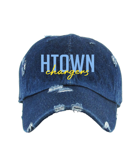 HTown Chargers Football & Cheer -HTown Chargers Embroidered Script Distressed Hat - Dark Denim