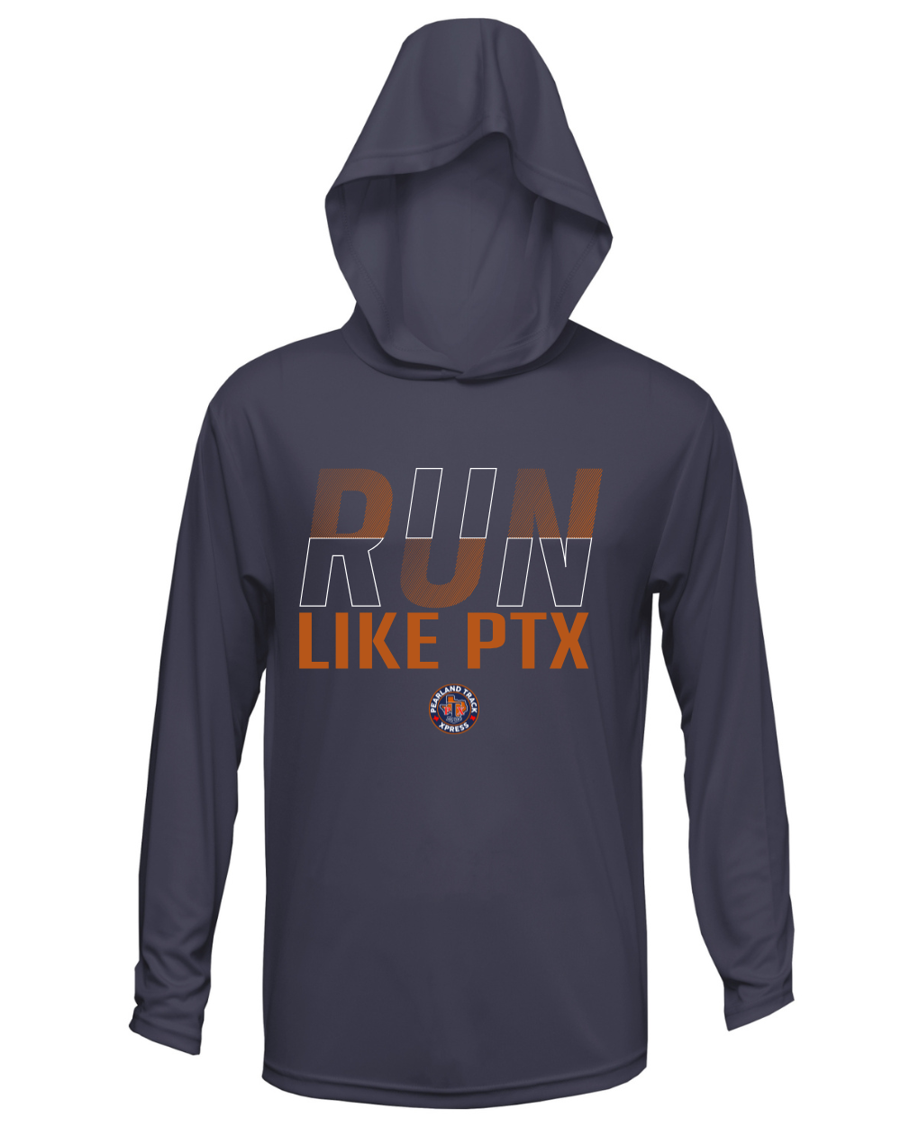 PTX- Run Like PTX Hooded Longsleeve Performance Shirt- Navy