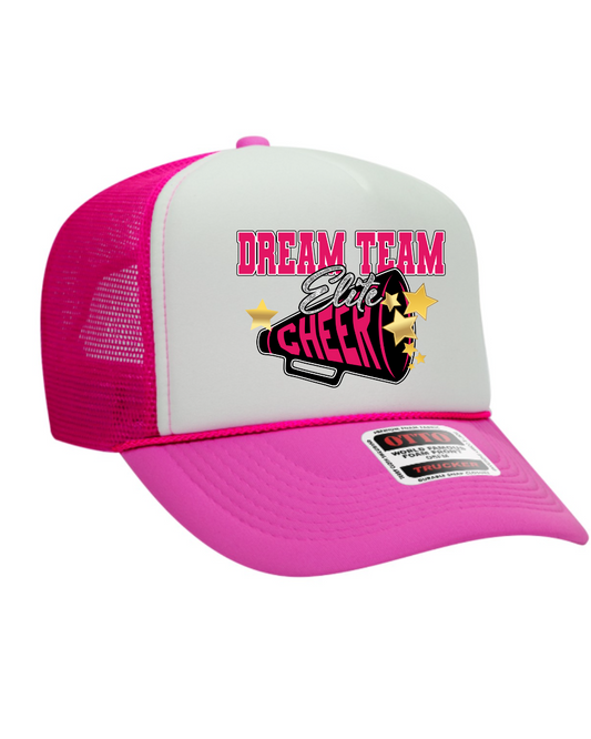 Dream Team Elite Cheer- Logo Foam Trucker Hat- White/Hot Pink