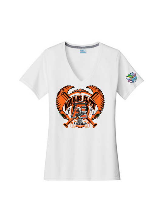 Aguilas Elite-AE Wings WS Ladies Vneck - Performance Tee-White