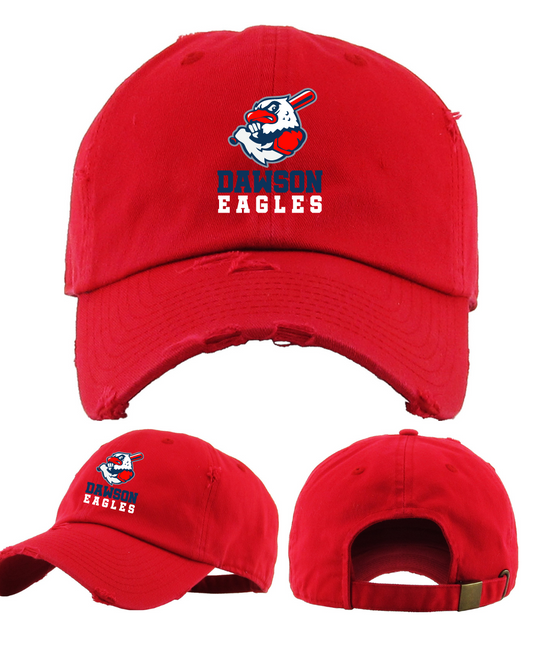 Dawson Baseball Eagle Logo Distressed Dad Hat- Red