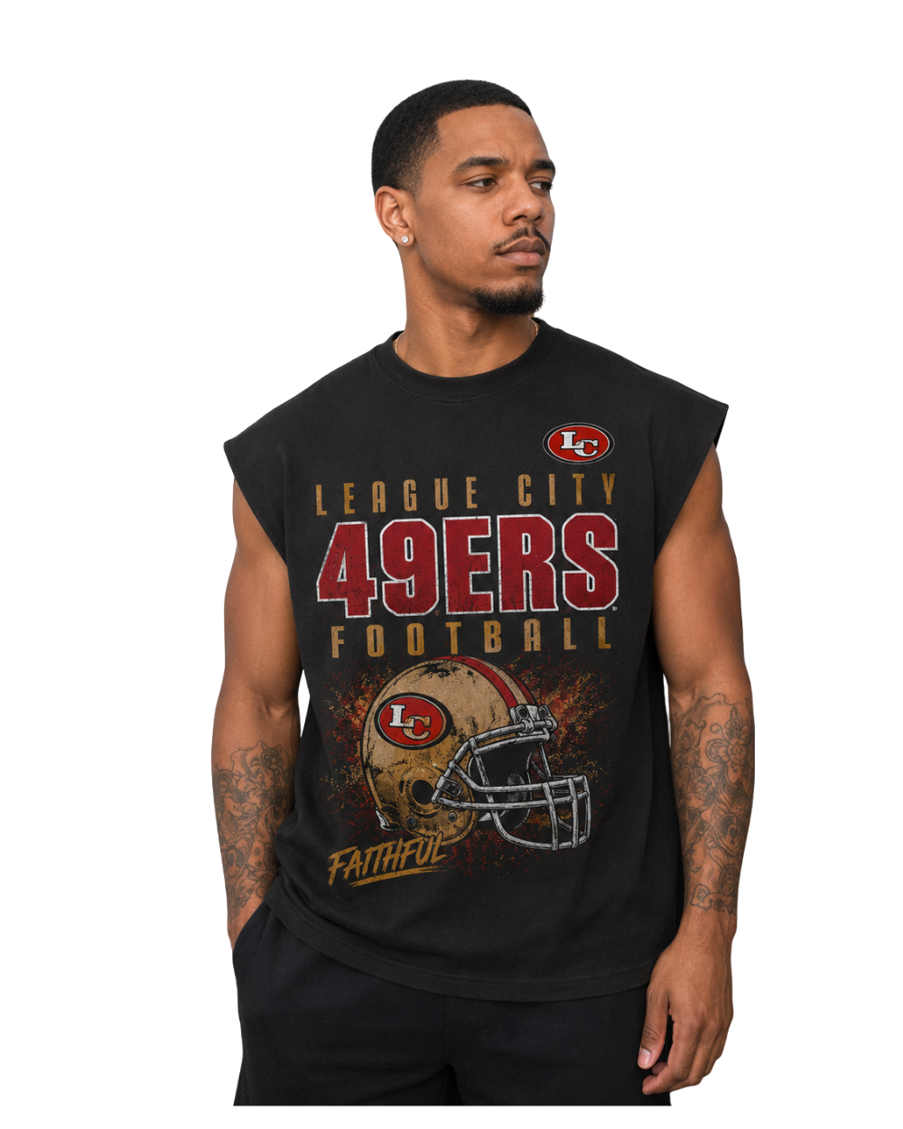 League City 49ers Football & Cheer- Distressed 49ERS Football HeavyWeight Sleeveless Tee