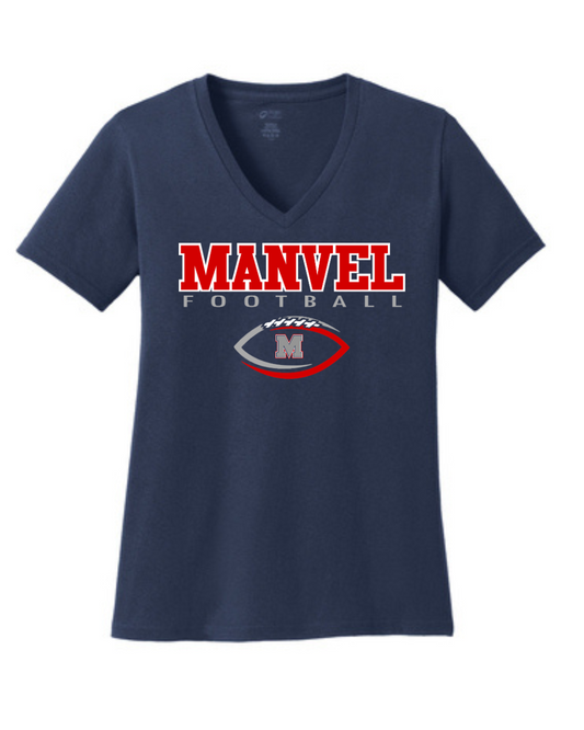 Manvel Football- Manvel Football Ladies Vneck Cotton Tee