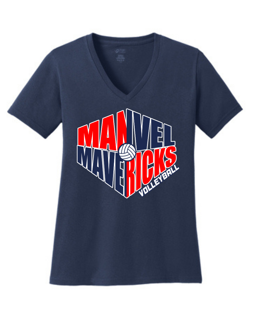 Manvel Volleyball- Manvel Mavericks Volleyball Ladies Vneck Cotton Tee