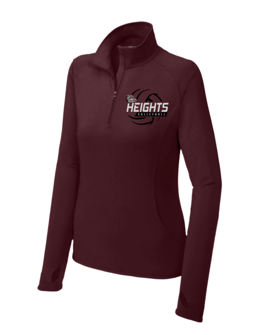 Heights Volleyball- Heights VB Ladies Stretch 1/4-Zip Pullover-Maroon