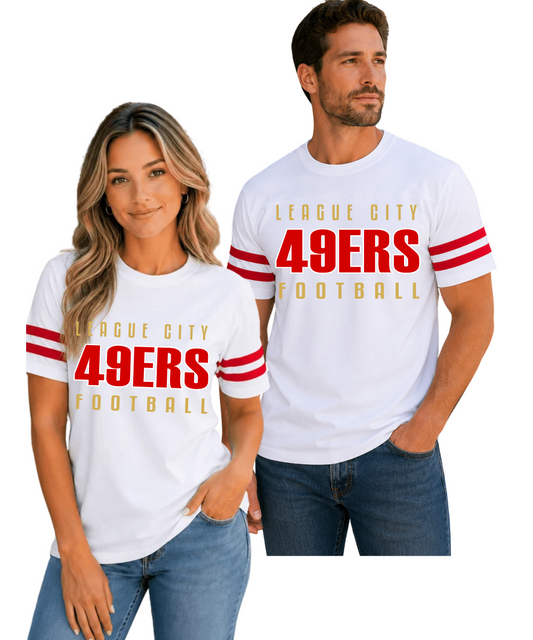League City 49ers  Football & Cheer- LC 49ERS Football Two Stripe Tee - White