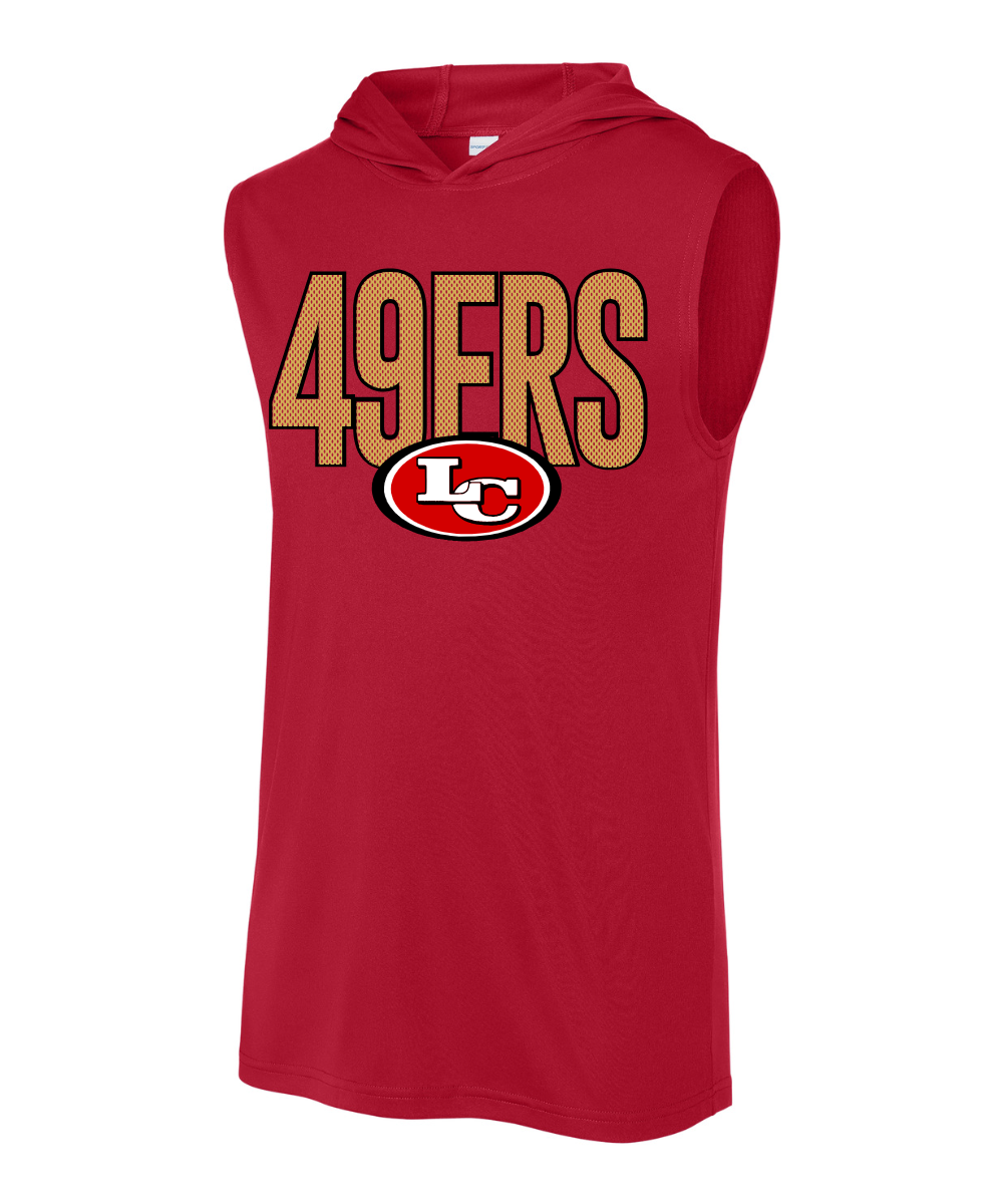 League City 49ers Football & Cheer- Mesh 49ers Logo Sleeveless Performance Hoodie - Deep Red