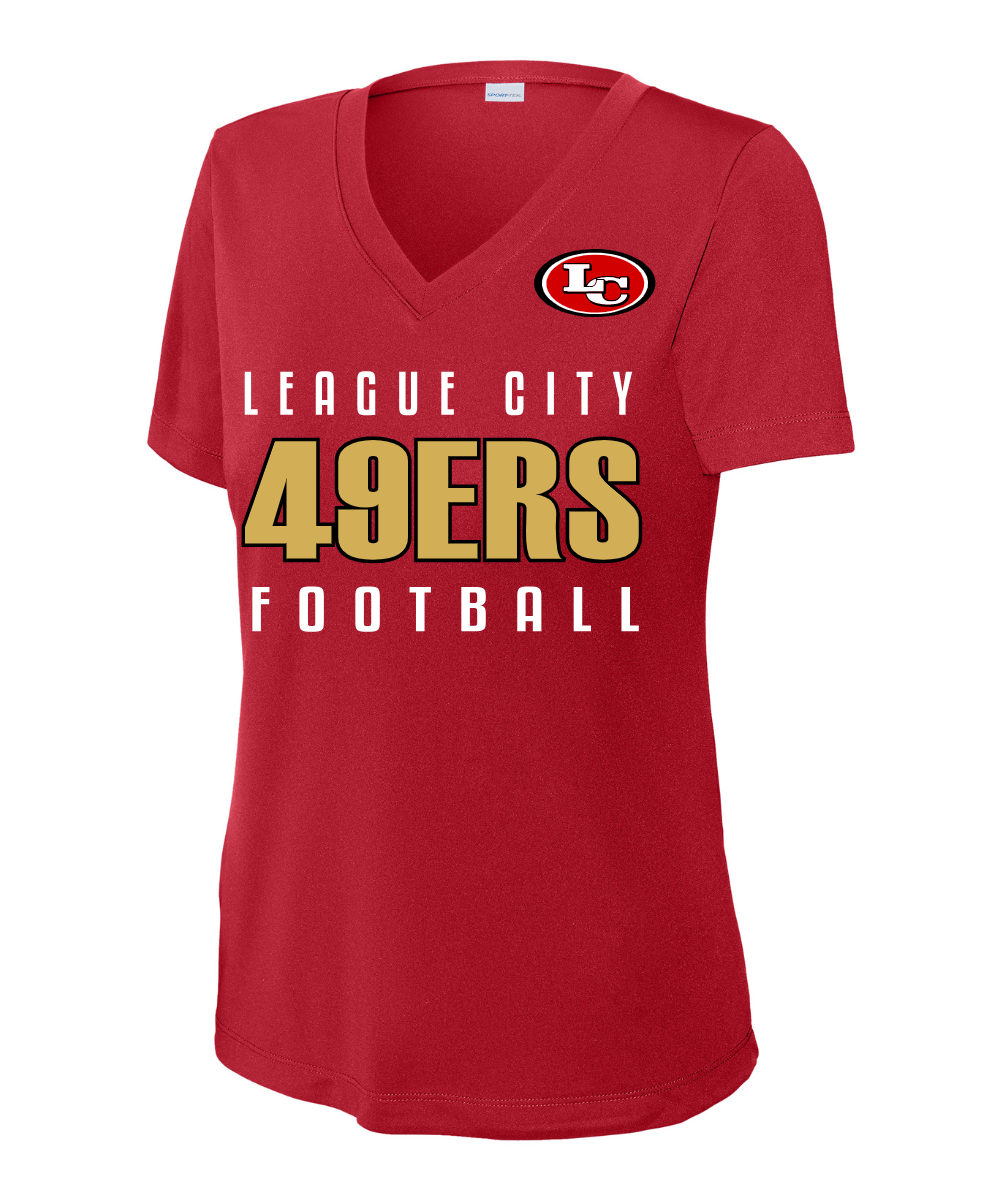 League City 49ers Football & Cheer- LC 49ERS Football Ladies Performance VNeck Tee - True Red