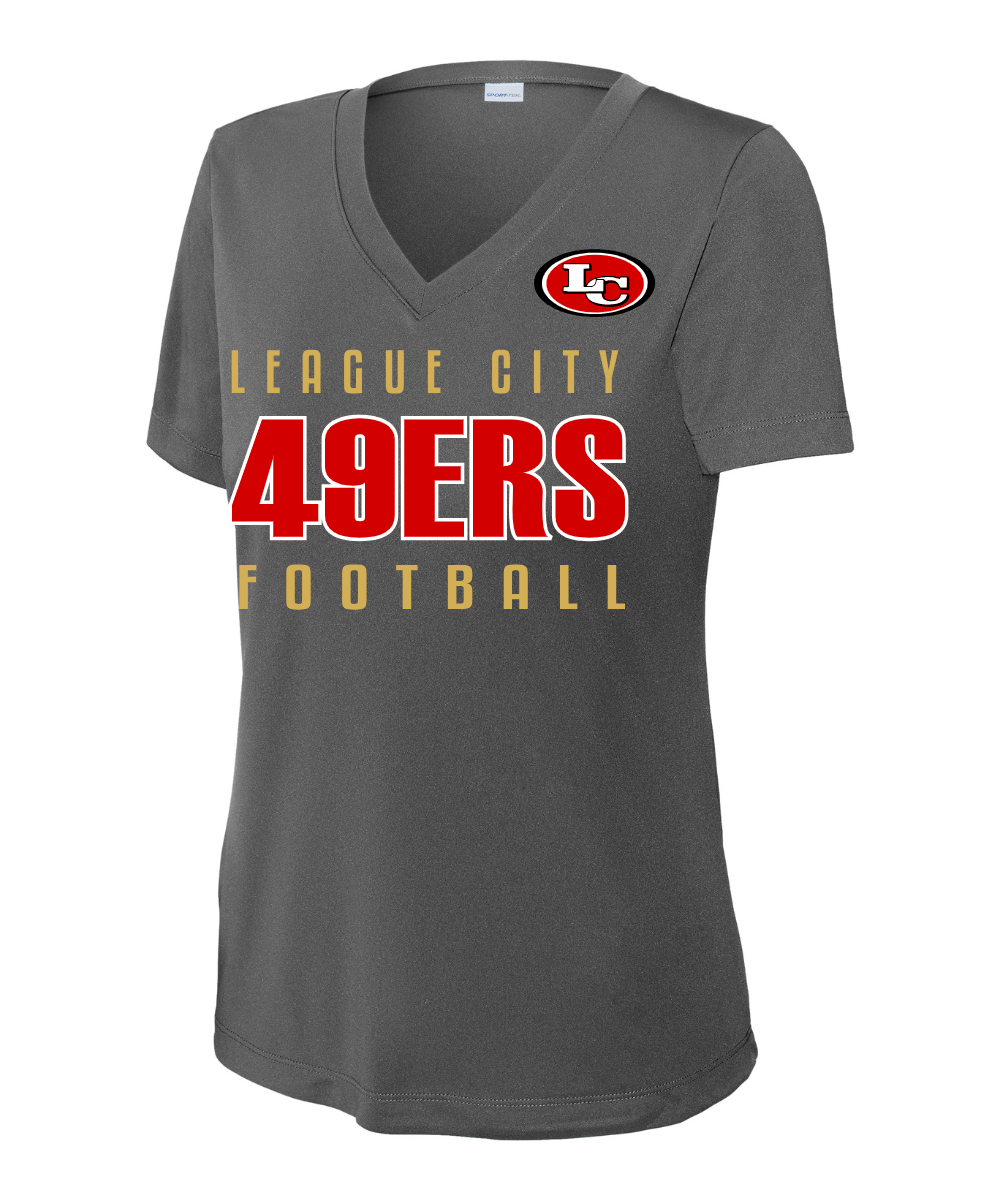 League City 49ers Football & Cheer- LC 49ERS Football Ladies Performance VNeck Tee - Iron Grey