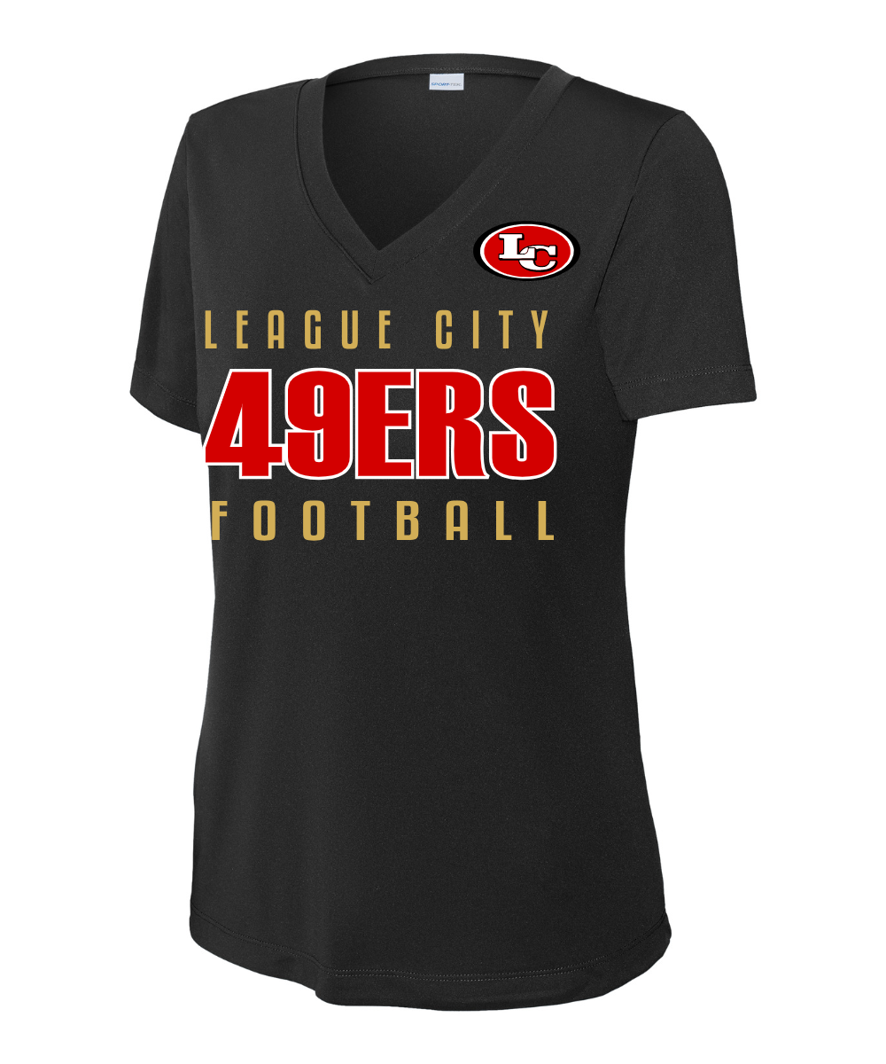 League City 49ers Football & Cheer- LC 49ERS Football Ladies Performance VNeck Tee - Black