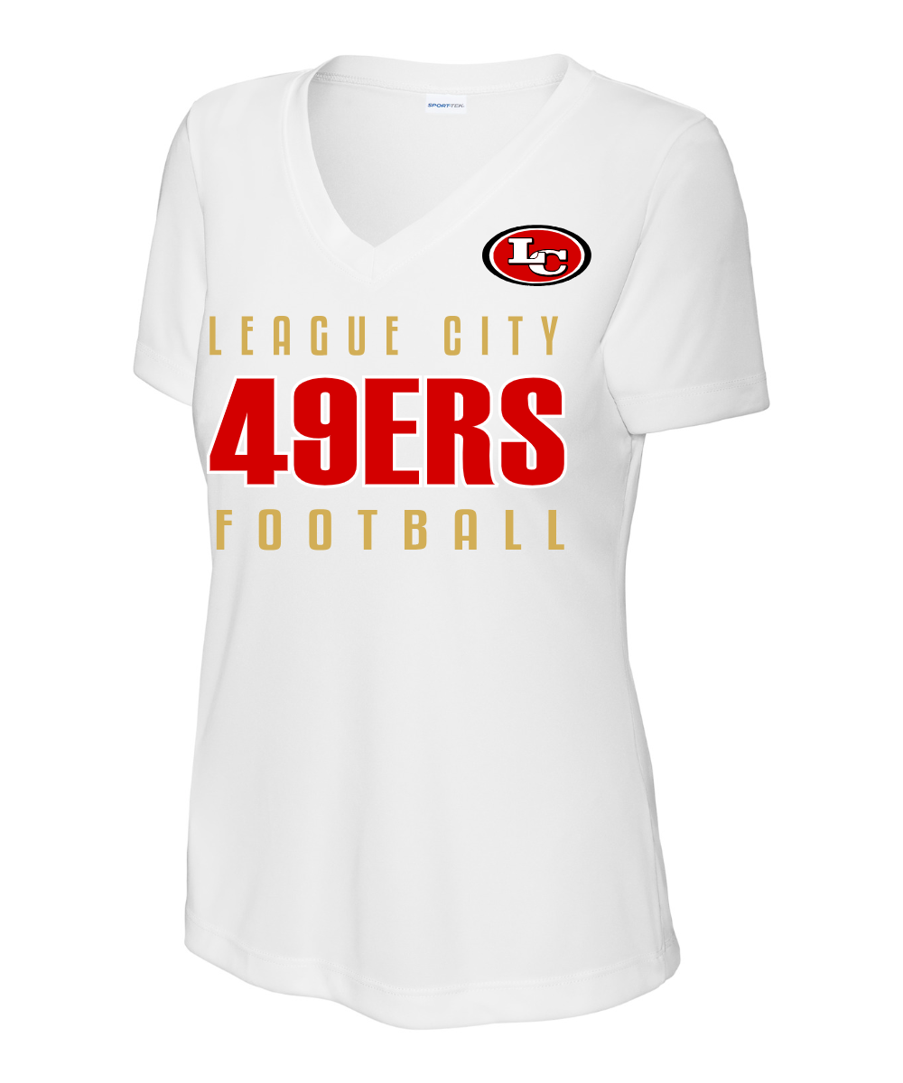 League City 49ers Football & Cheer- LC 49ERS Football Ladies Performance VNeck Tee - White