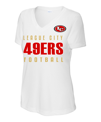 League City 49ers Football & Cheer- LC 49ERS Football Ladies Performance VNeck Tee - White