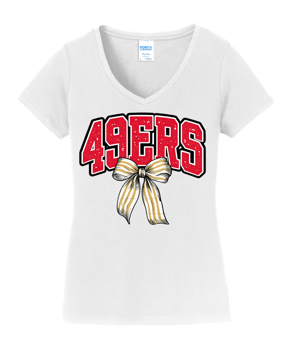 League City 49ers- 49ers Bow Vneck Cotton Tee