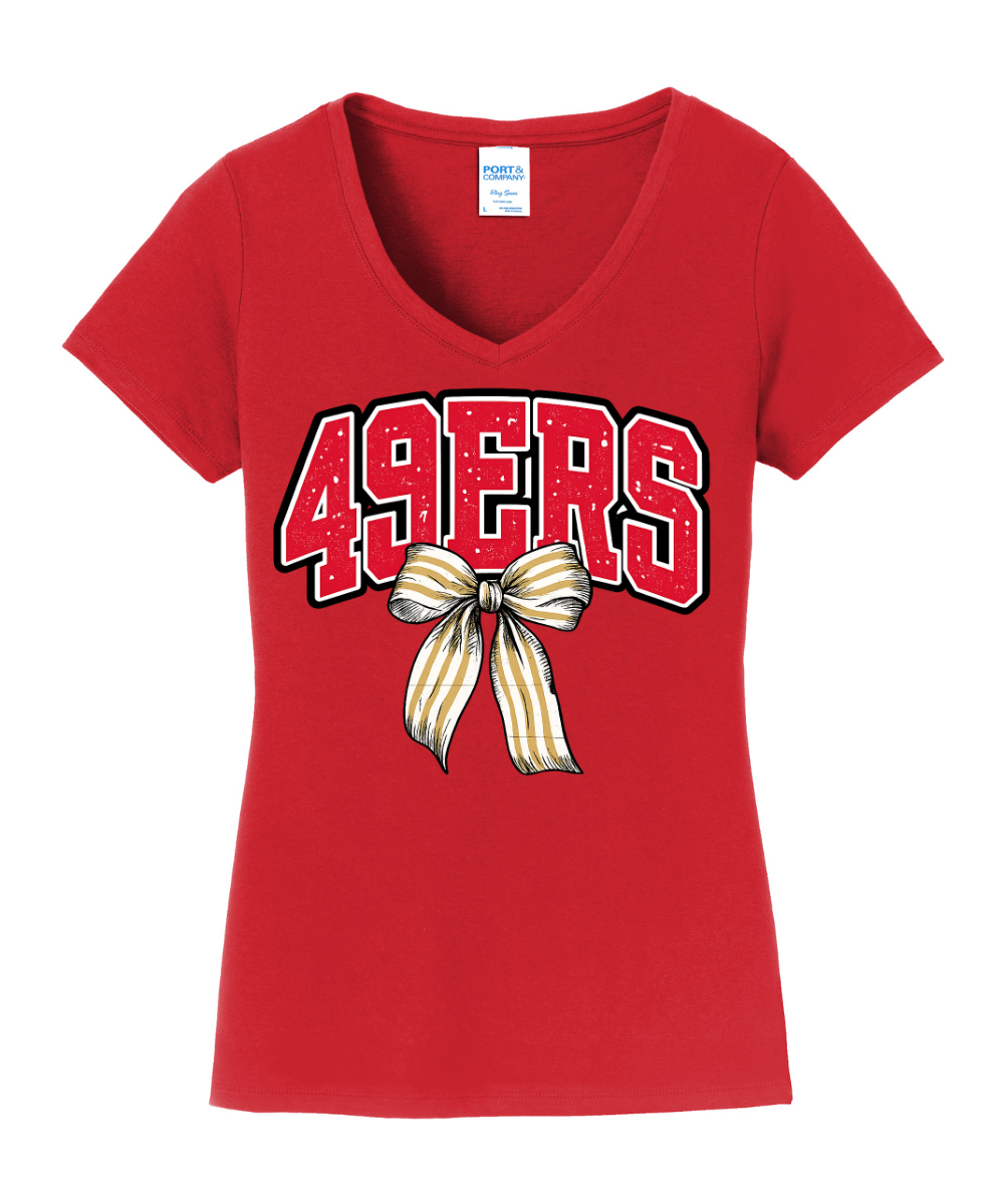 League City 49ers- 49ers Bow Vneck Cotton Tee