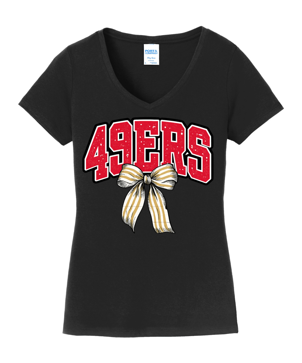 League City 49ers- 49ers Bow Vneck Cotton Tee