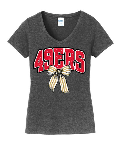 League City 49ers- 49ers Bow Vneck Cotton Tee