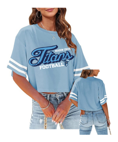 Shadow Creek Titans-Distressed Script Titans Football Ladies Crop Top