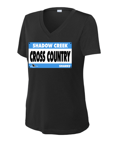 Shadow Creek Cross Country Track & Field - Cross Country BIB Ladies Vneck Performance Tee - Black