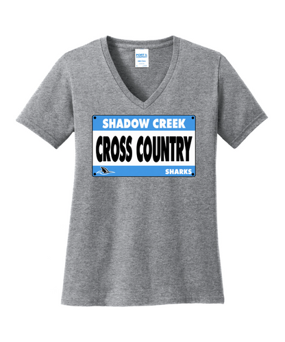 Shadow Creek Cross Country Track & Field - Cross Country BIB Ladies Vneck Cotton Tee - Athletic Heather