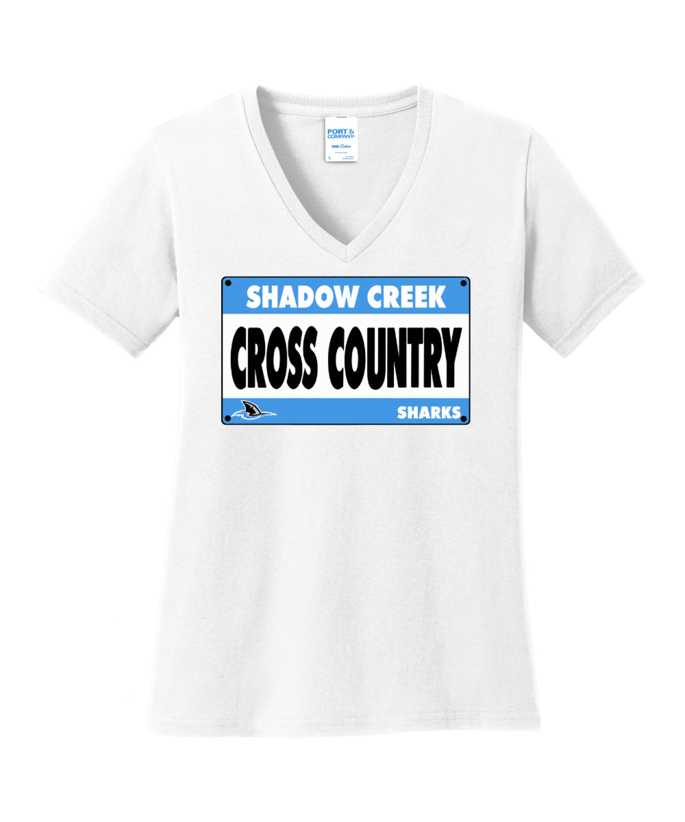 Shadow Creek Cross Country Track & Field - Cross Country BIB Ladies Vneck Cotton Tee - White