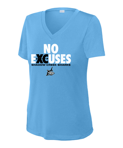 Shadow Creek Cross Country Track & Field - No Excuses Design Ladies Vneck Performance Tee - Carolina Blue