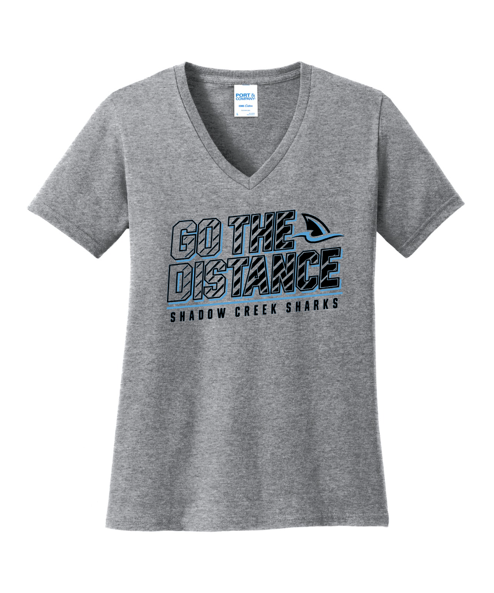 Shadow Creek Cross Country Track & Field - Go The Distance Ladies Vneck Cotton Tee - Athletic Heather